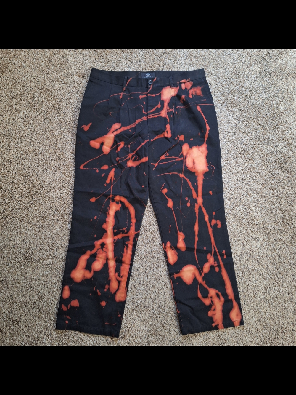 Upcycled Bleach Splatter Black Dockers Trousers Mens 36x30 Custom Grunge Goth